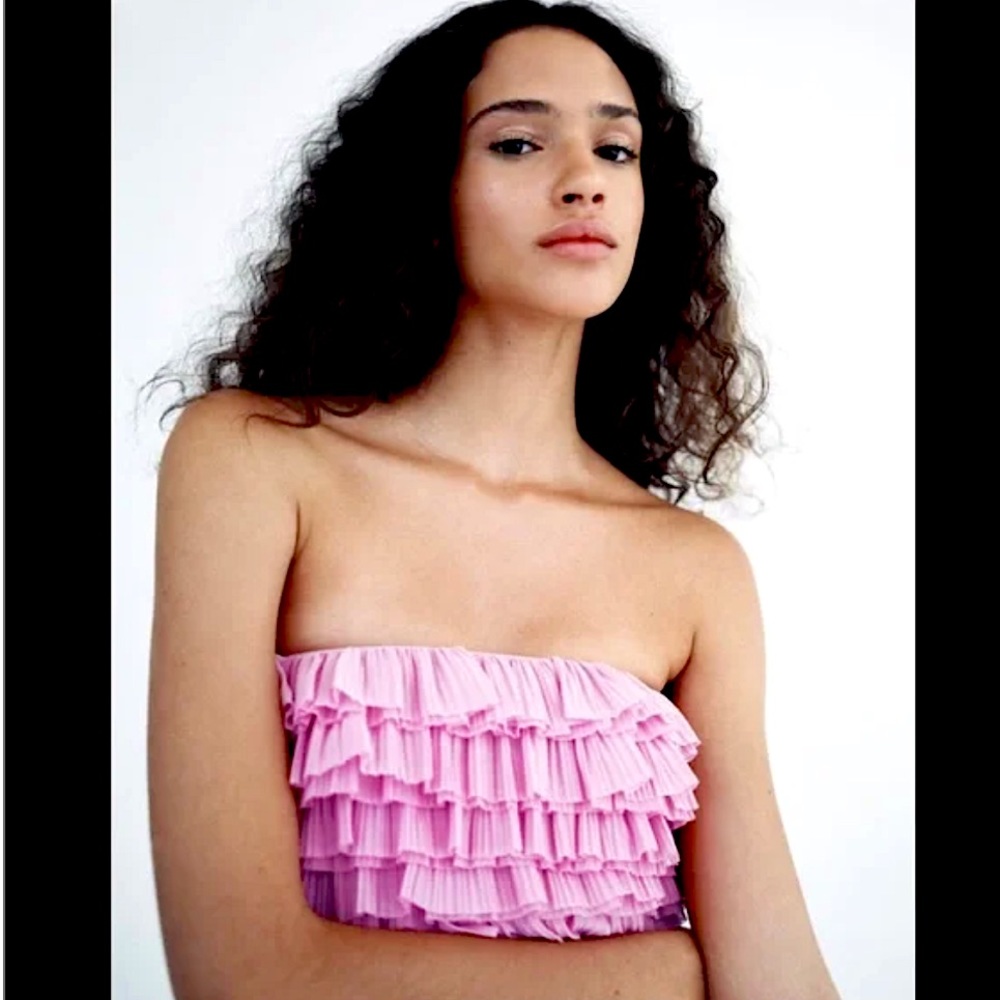 Zara Pink Ruffled Crop Top - Picture 11 of 13